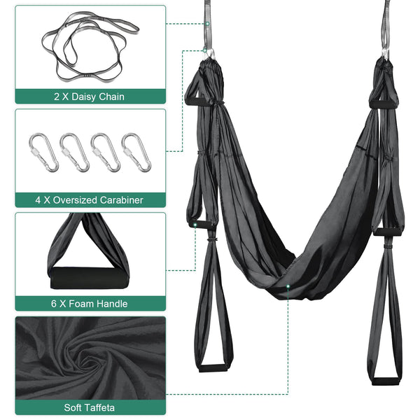 Leogreen Aerial Yoga Swing Set, Aerial Yoga Hammock Trapeze, Flying Antigravity Yoga, Max Load 660lb, for Inversion Exercise Pilates Gymnastics (Dark