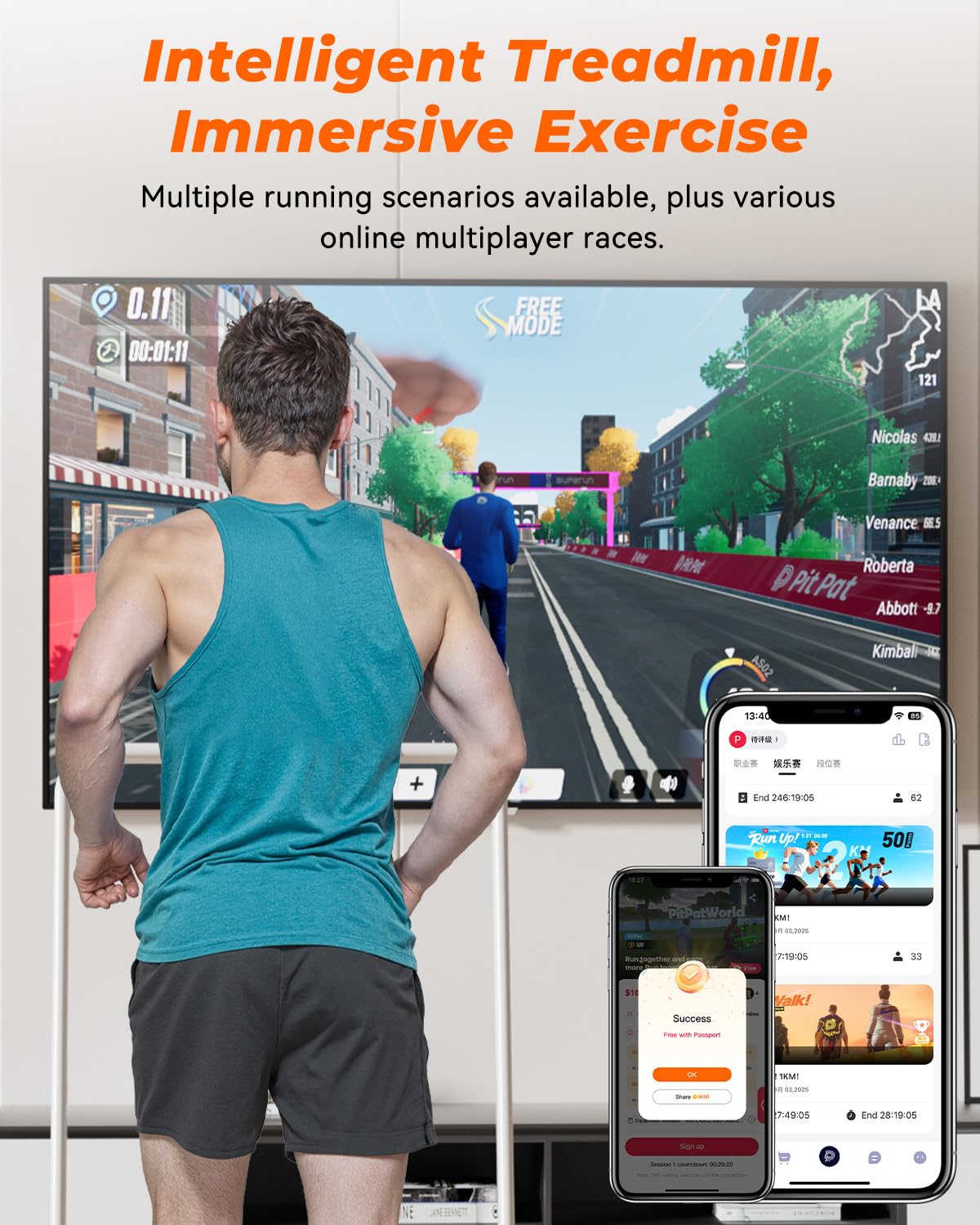 Superun Walking Pad Raceable 6% Incline 2.5HP Under Desk Treadmill 136KG Capacity MAX 110CM Foldable Treadmill APP Control Portable Walking Machine for Home with Training Courses & Multi-Runner Races