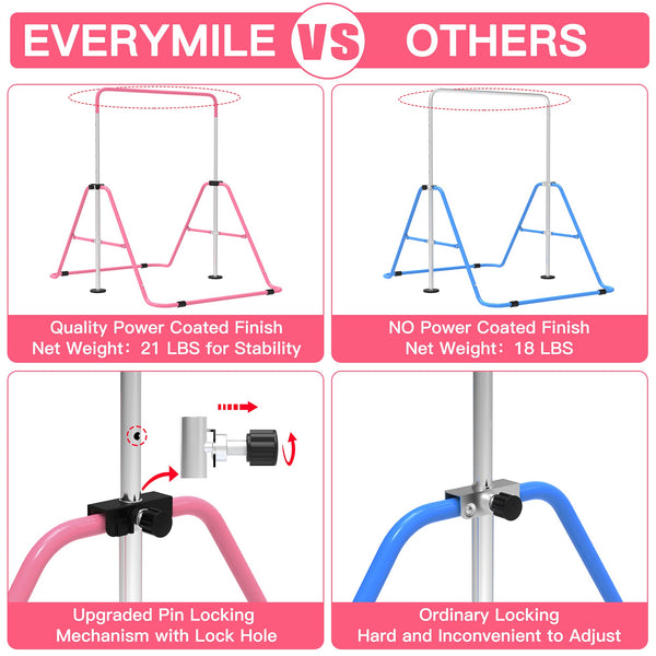 EVERYMILE Gymnastics Bars, Junior Training Kip Bar Gymnastics Equipment for Home,Adjustable Height Folding Horizontal Bar with Gymnastic Rings for Kid