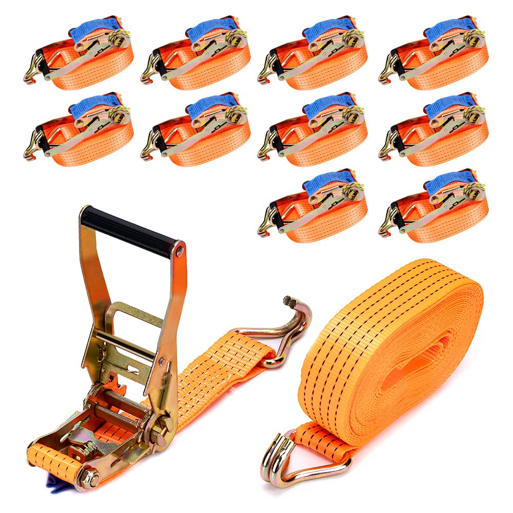 maXpeedingrods 10 x Lashing Straps Ratchet Strap Tie Down 5000kg x 6m x 50mm Heavy Duty Trailer Tension Belts with Iron Handle and Double J Hook 5000kg 5Ton