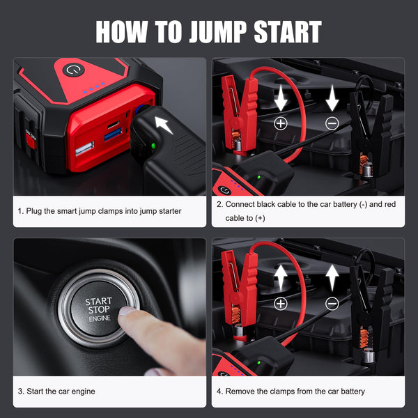 Povasee Jump Starter Power Pack, 5000A Car Battery Booster Jump Starter (up to All Gas or 10L Diesel) with 3" LCD Display, Car Starter with 2 USB Ports, Jump Leads and LED, Jump Pack for 12V Vehicles