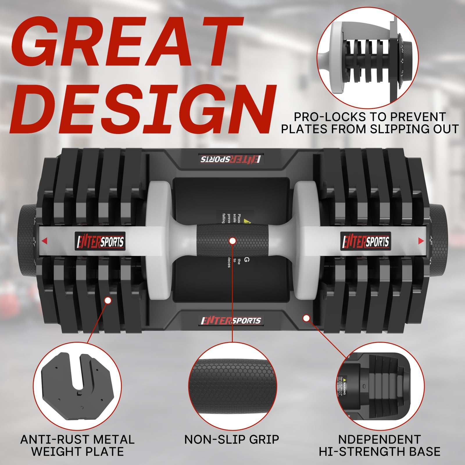 EnterSports 12kg/18KG/27KG Adjustable Dumbbells,Dumbbell Set for Saving Place, Dumbbell Weights with Non-Slip Handle, Home Gym Strength Training Equipment for Full Bodybuilding