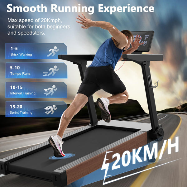 Treadmills for Home, Folding Treadmill with 20% Auto Incline, 20KM/H, 7HP, 180KG Capacity, Running Treadmill for Heavy People with LED Display, Speed Knob, Bluetooth Speakers