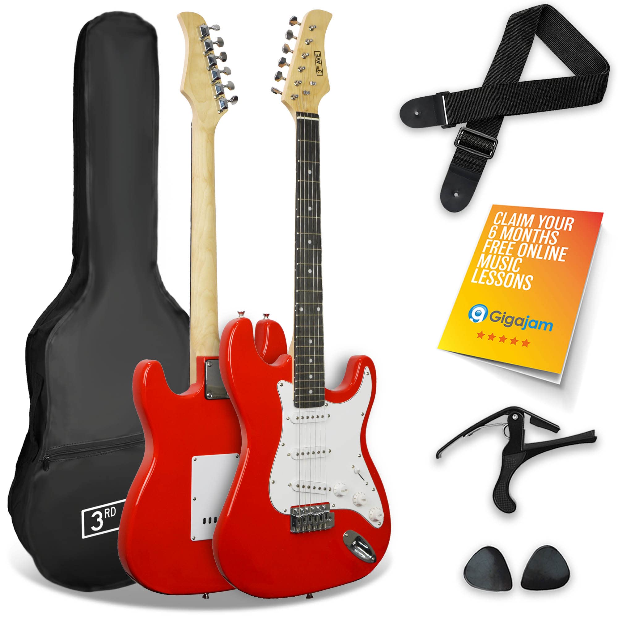 3rd Avenue XF Full Size 4/4 Electric Guitar Ultimate Kit with 10W Amp, Cable, Stand, Gig Bag, Strap, Spare Strings, Picks, Capo – Black