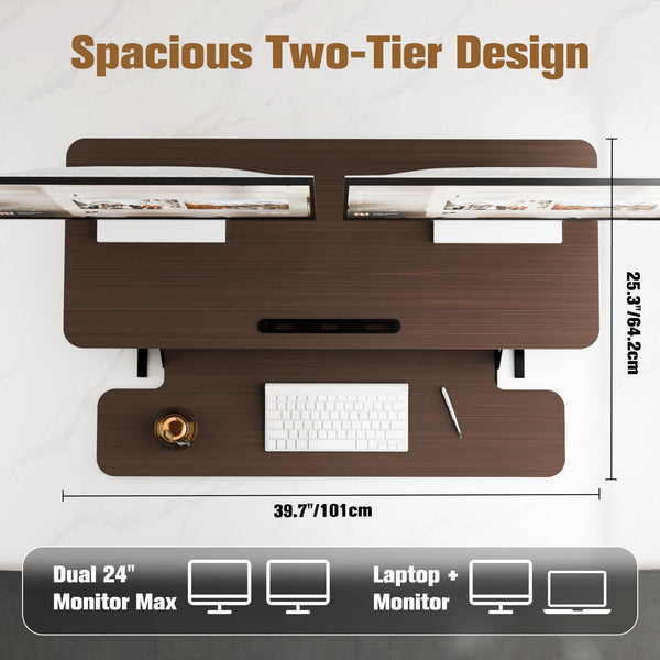 ERGOMAKER Height Adjustable Standing Desk Converter - 101cm (40 Inch) Wide Platform Tabletop Workstation - Quick Sit to Stand Desk Riser for Dual Monitors White