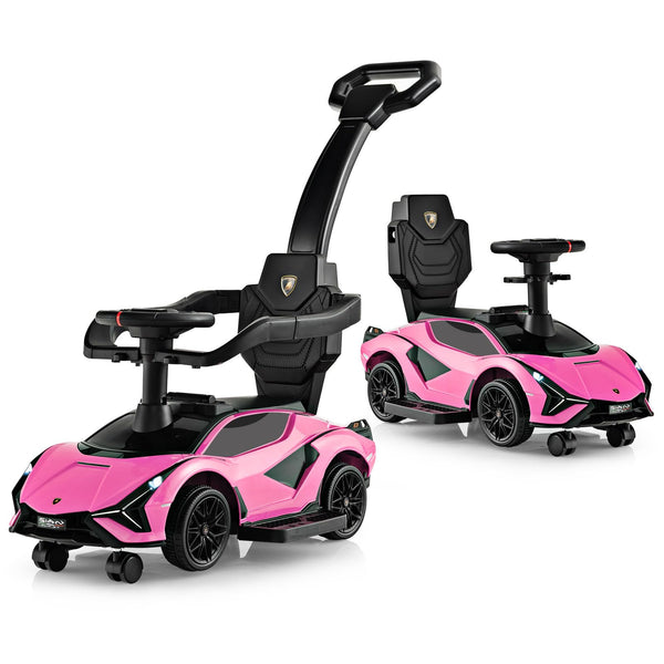 GYMAX 3 in 1 Kids Ride on Push Car, Licensed Lamborghini Push Along Car with Handle, Guardrails, USB Port, Music & Lights, Underneath Storage, Toddler Sliding Toy for 18-60 Months Boys Girls (Black)