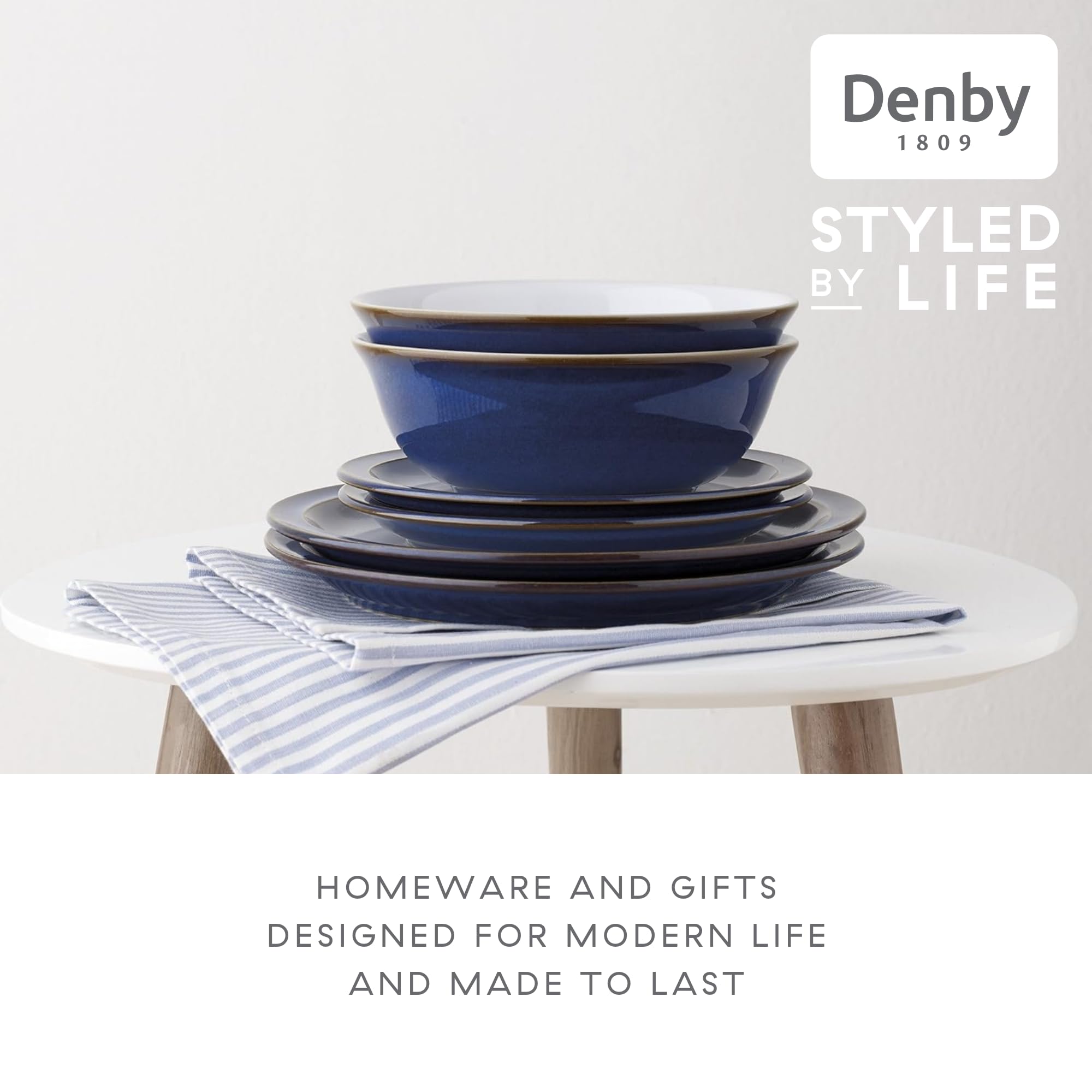 Denby - Imperial Blue Cereal Bowls Set of 2 - Dishwasher Microwave Safe Crockery 650ml 16.5cm - Royal Blue, White Ceramic Stoneware Tableware - Chip &