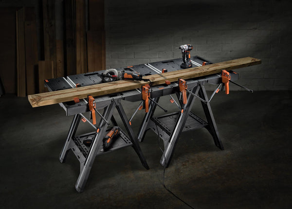 WORX Pegasus WX051 Versatile Multi Function Folding Work Table & Sawhorse with Quick Clamps and Holding Pegs, Portable and Lightweight Workbench, Perfect for Workshop and DIY Tasks