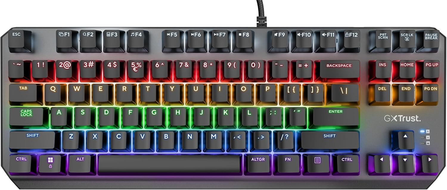 Trust Gaming GXT 834 Callaz TKL Mechanical Gaming Keyboard with UK Layout, Compact Tenkeyless Design (80%), Outemu Switches, Multicolour LED Lighting, USB Mechanical Keyboard for PC, Laptop, Mac