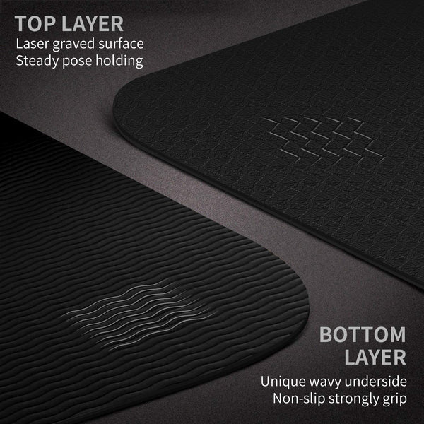 CAMBIVO Large Yoga Mat (213 x 81 x 0.6cm), Extra Long Wide Non Slip TPE Gym Mats with Carrying Strap for Exercise, Fitness, Workout, Pilates (Black)