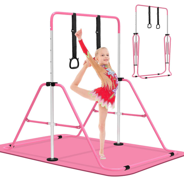EVERYMILE Gymnastics Bars, Junior Training Kip Bar Gymnastics Equipment for Home,Adjustable Height Folding Horizontal Bar with Gymnastic Rings for Kid