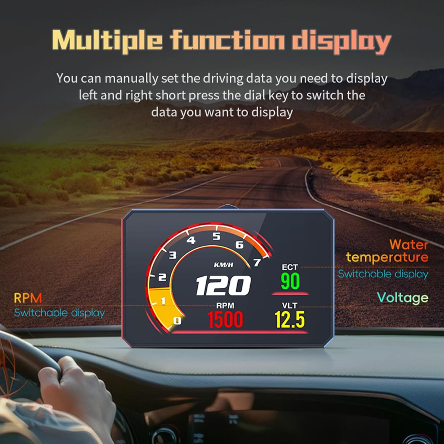 Heads Up Display Car obd2 - Digital Speedometer Car mph with lcd Screen -hud Display Speed, Water Temp, Fuel, Time, Turbo Pressure ,Plug and Play - Auto Brightness