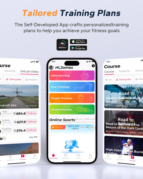 MERACH Exercise Bike with LED Display, Stationary Bike with Exclusive App for Customized Exercise Plans, Quiet Indoor Cycling Bike Exercise Equipment for Home Gym Use, 300lbs Weight Capacity