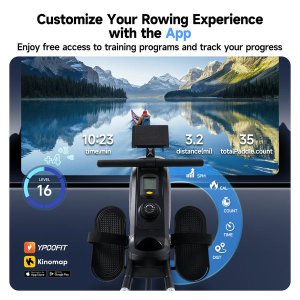 YPOO Rowing Machines for Home Gym, Foldable Magnetic Rower with 16-Level Silent Resistance, Compact Folding Design 350 LB Capacity, Full-Body Workout Machine for Cardio & Strength, APP Connected