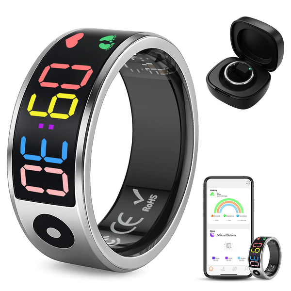 Smart Ring for Men Women, Sleep & Heart Rate Monitor Health Ring, Fitness Ring Heart Rate Blood Oxygen Sleep Monitor Step Counter Activity Tracker for Android iOS with Charging Case (#12-Y)