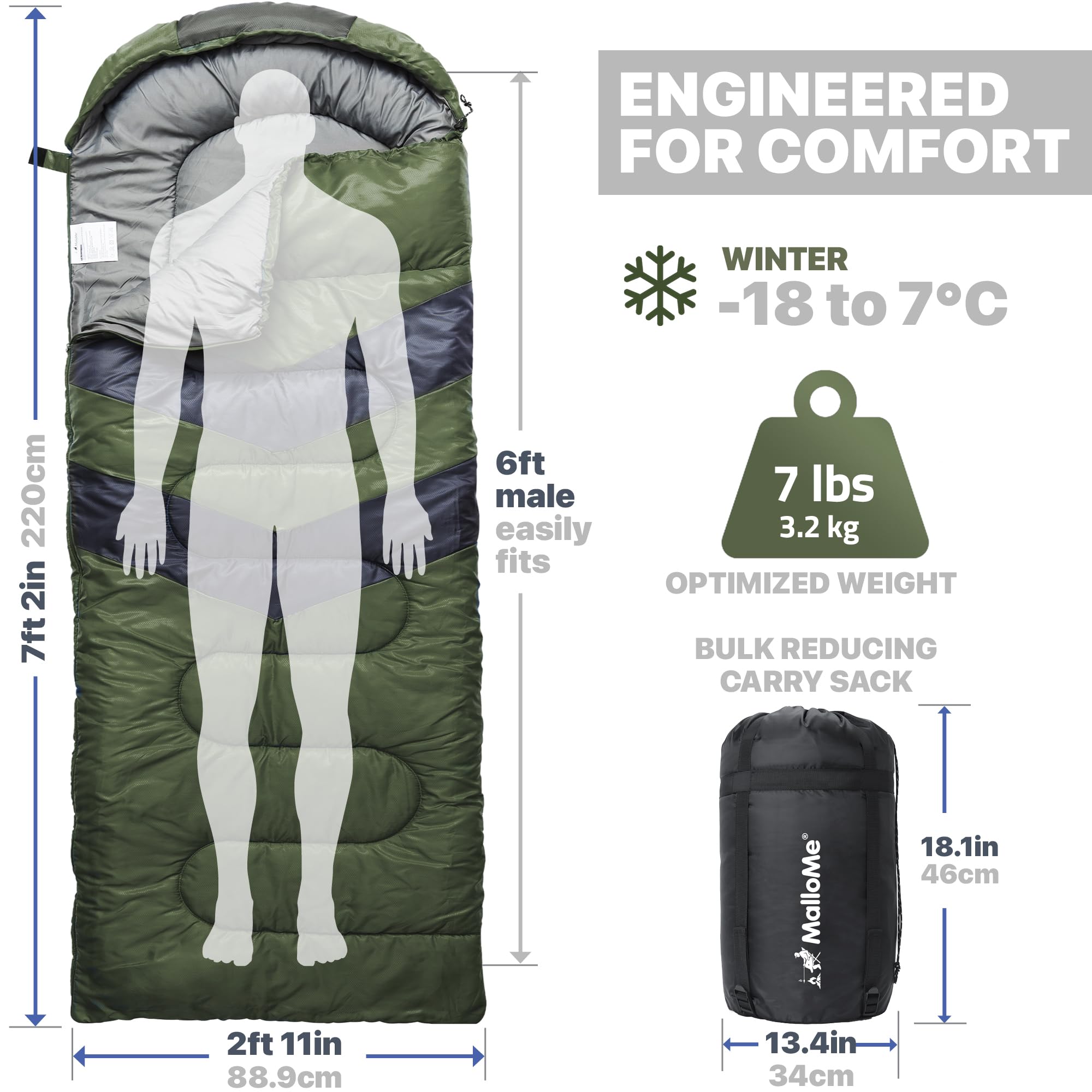 MalloMe Sleeping Bags for Adults & Kids Sleeping Bag 3-4 Season - Ultralight Backpacking Sleeping Bag Cold Weather & Warm, Lightweight Compact, Single Adult Girls Boys Winter Sleep Camping Accessories