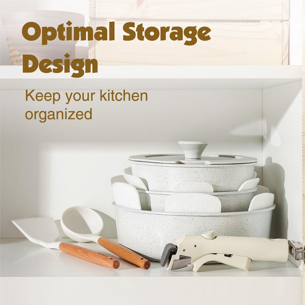 SENSARTE 17 Piece Pots and Pans Set, Nonstick Detachable Handle Cookware, Induction Kitchen Cookware Set with Removable Handle, Healthy Non Stick RV Cookware, Oven Safe (Black)