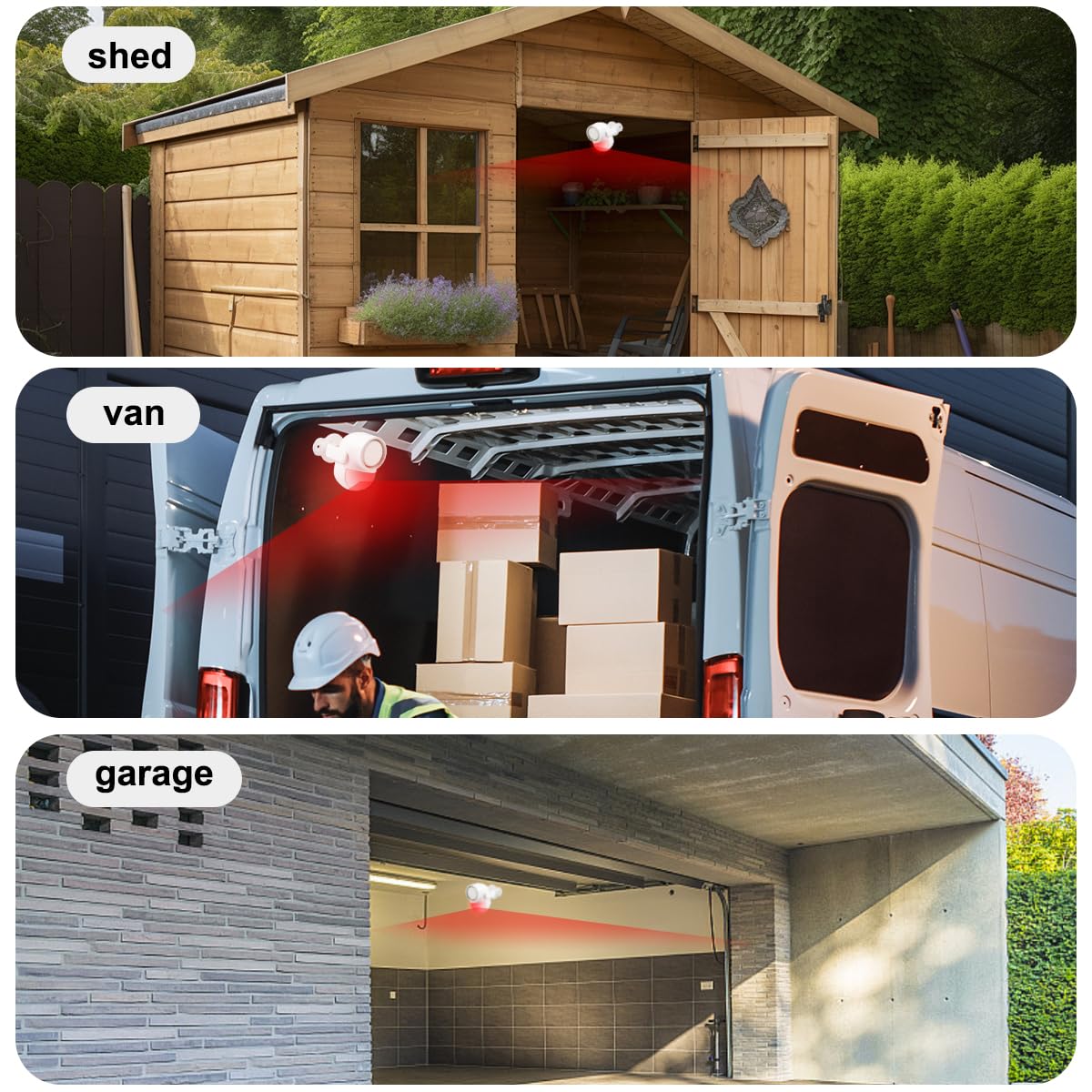 Shed Alarm, Shed Security Alarm for Home / Ranch / Van / Carport / Shop Infrared Detection Technology with 328ft Remote SOS Button Battery Powered 125db Extra Loud - Black