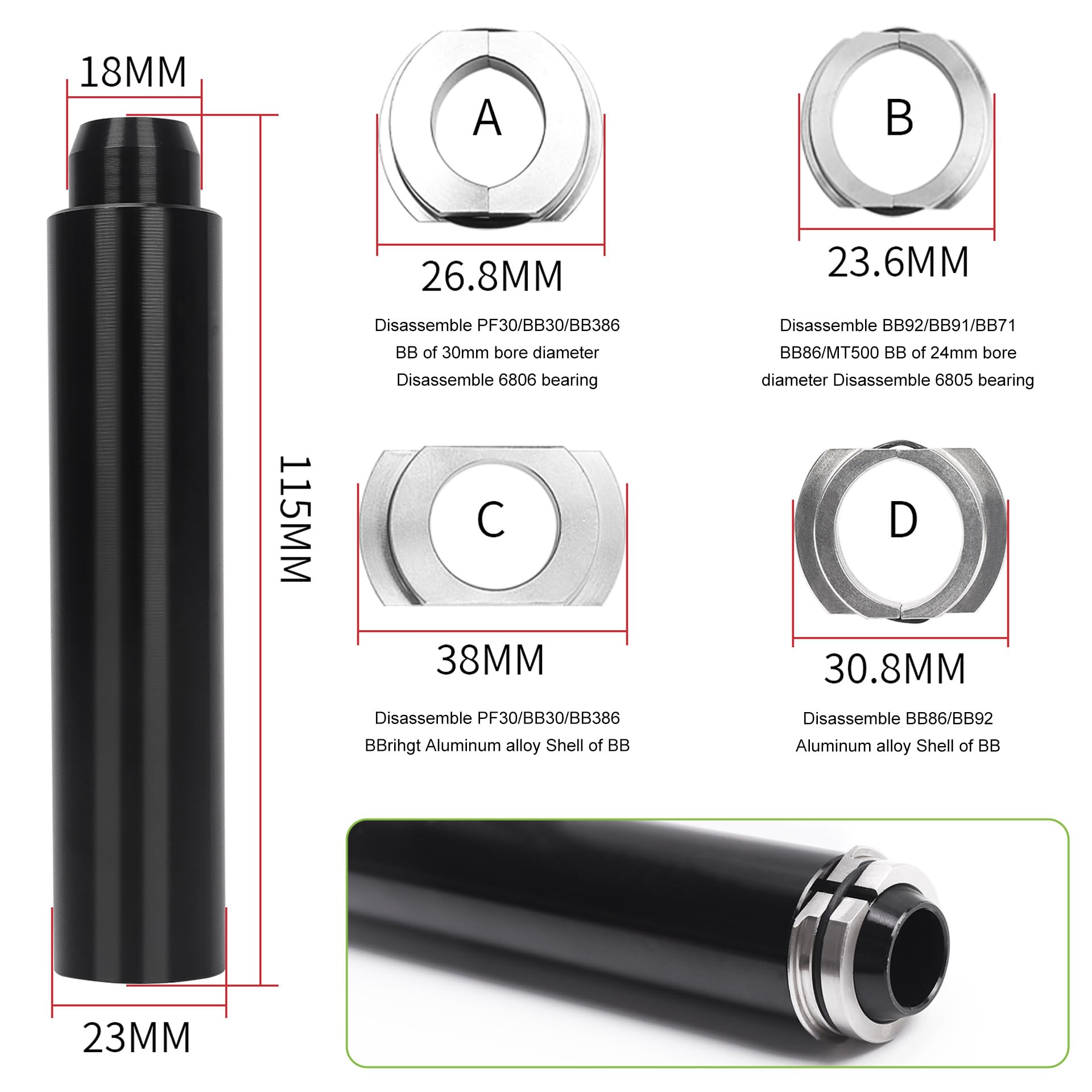 Mimoke Bicycle Bottom Bracket Install and Removal Tool for BB86 BB30 BB91 BB92 PF30 Mountain Road Bike headset Press in Tool (Red)