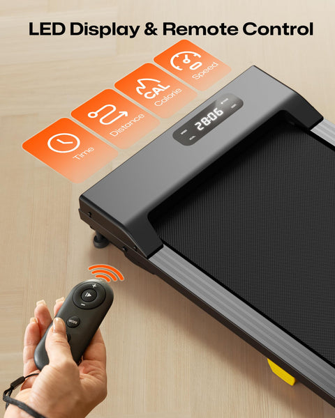 Treadmill with Incline 9%, Walking Pad 1-6 km/h, Under Desk Treadmill with Remote Control and LED Display, Six-Point Shock Absorption