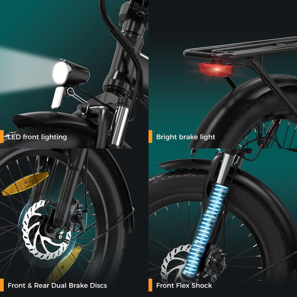 HITWAY Electric Bike for Adults, 20"*3.0 Fat Tire E-Bike 250W Electric Bicycle, Folding Electric Bike, 36V/12Ah Removable Battery, Range 35-90KM, 7-Speed Mountain E Bike for Men Women