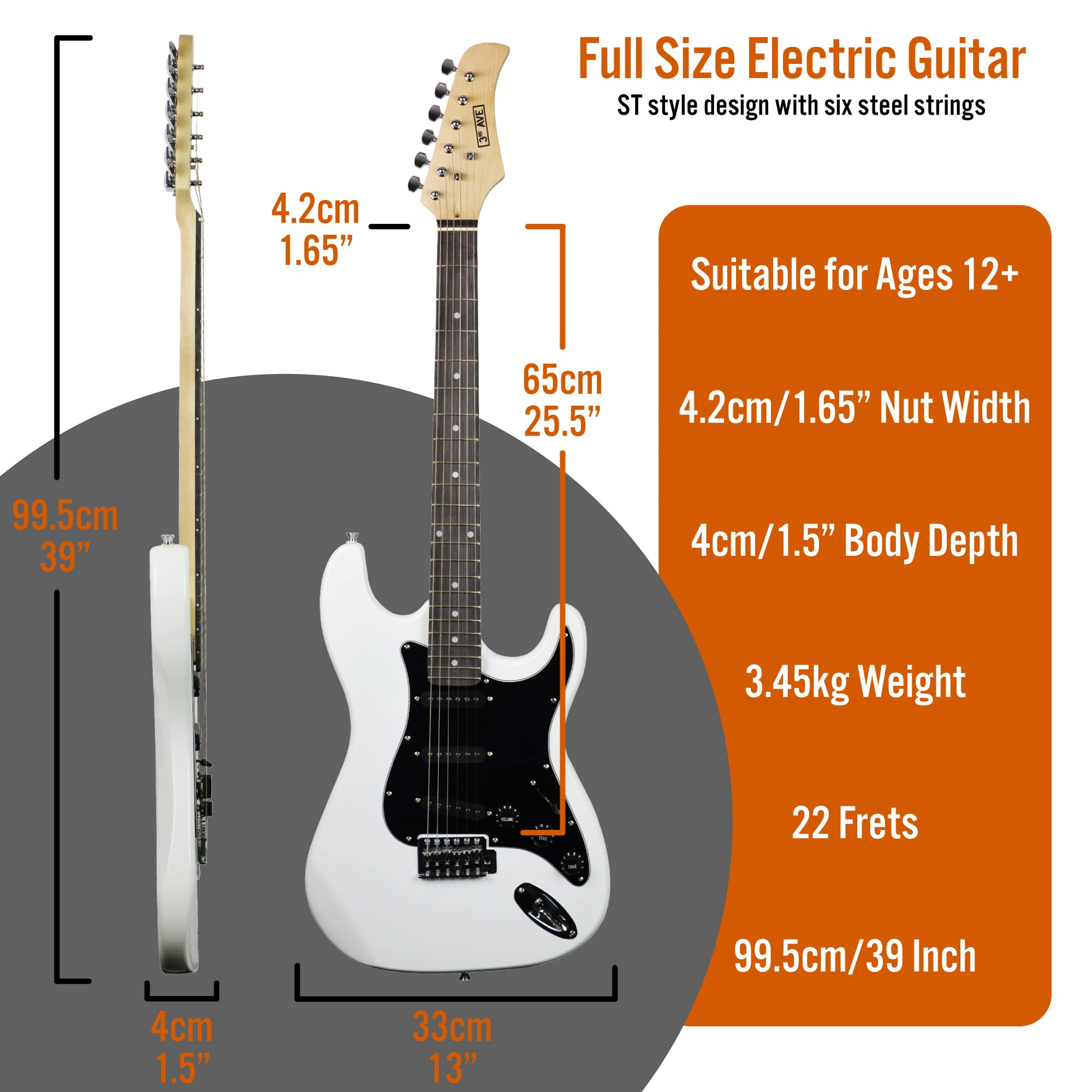 3rd Avenue XF Full Size 4/4 Electric Guitar Ultimate Kit with 10W Amp, Cable, Stand, Gig Bag, Strap, Spare Strings, Picks, Capo – Black