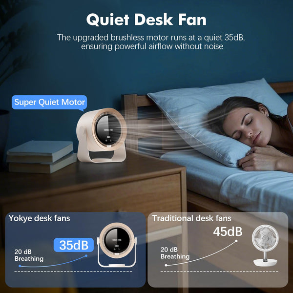 yokye Desk Fan, USB Desktop Fan with LED Display & Long Battery Life, 100 Speeds, 90° Adjustable Head Tilt, 3-in-1 Powerful Table Fan for Bedroom, Kitchen, Office, Home,Camping (Dark Gray)