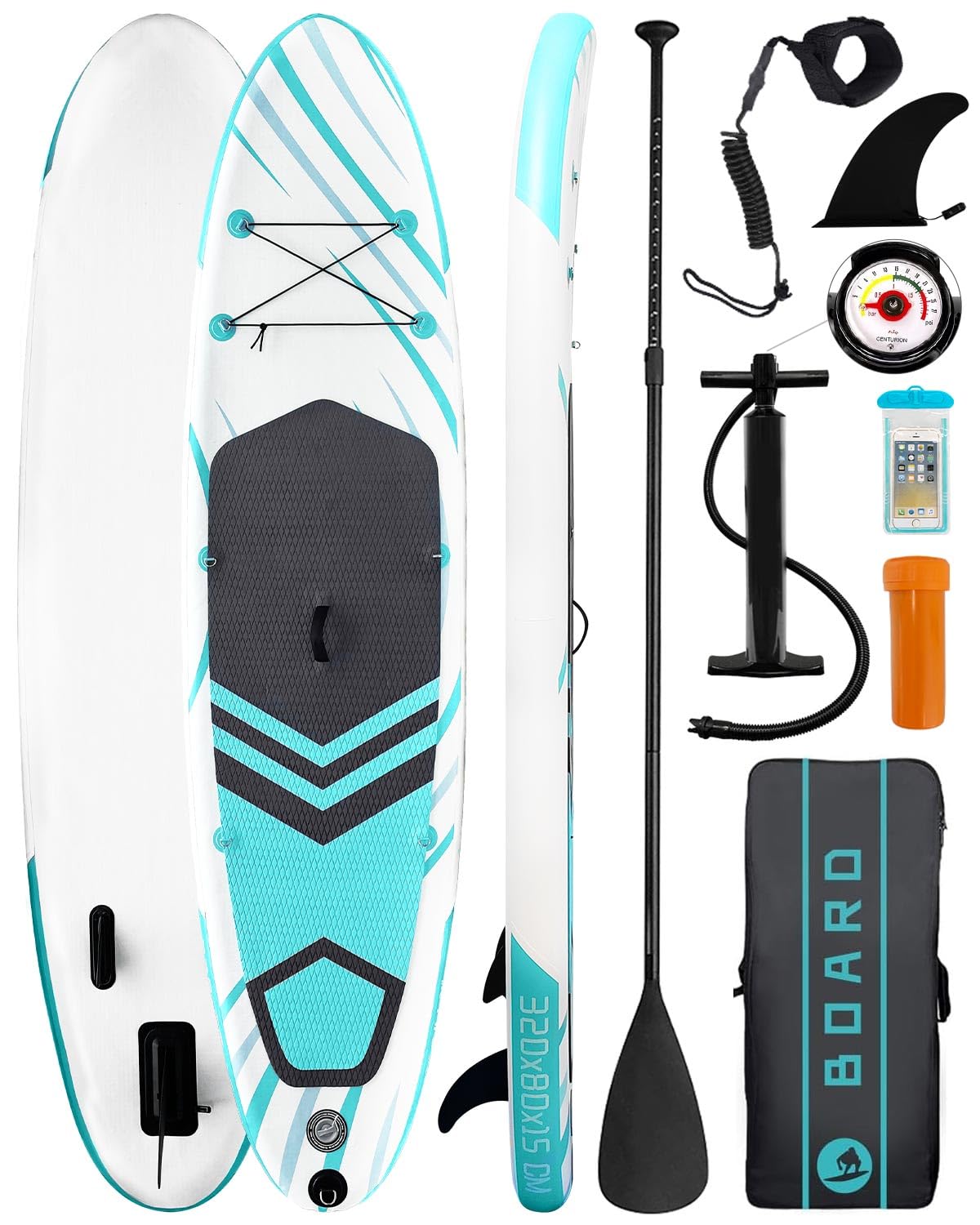 Inflatable Stand Up Paddle Board 10'6"×31"×6"", Max 140KG Load SUP Paddle Board with Accessories Waterproof Cell Phone Bag, Excellent Paddleboards for Adults/Youth/Beginners/Advanced/Water yoga