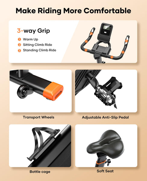 2025 Toputure Exercise Bike with LCD Display, Stationary Bike with App 0-100% Magnetic Resistance Spin Bike for Home Gym Use, Ultra-Quiet 15kg Flywheel, 350lbs Weight Capacity