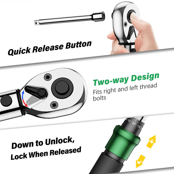 13PCS Bike Torque Wrench Set 3-25 Nm, Small Torque Wrench 1/4 Drive, Dual-Direction Adjustable 72 Teeth, ±3% Accuracy, with Extension Bar, Socket Bits (Hex & Torx), for Mountain Bike, Bicycle Repair