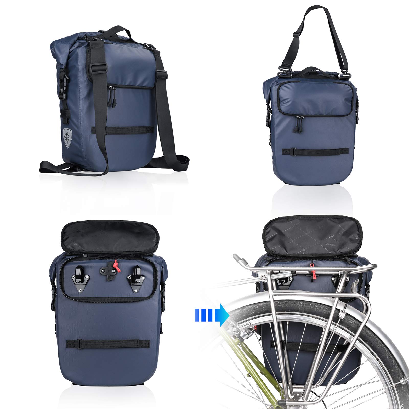 Rhinowalk Bike Pannier Bag 20L Bicycle Rear Rack Bag Laptop Storage Bag Backpack Shoulder Bag with Rain Cover