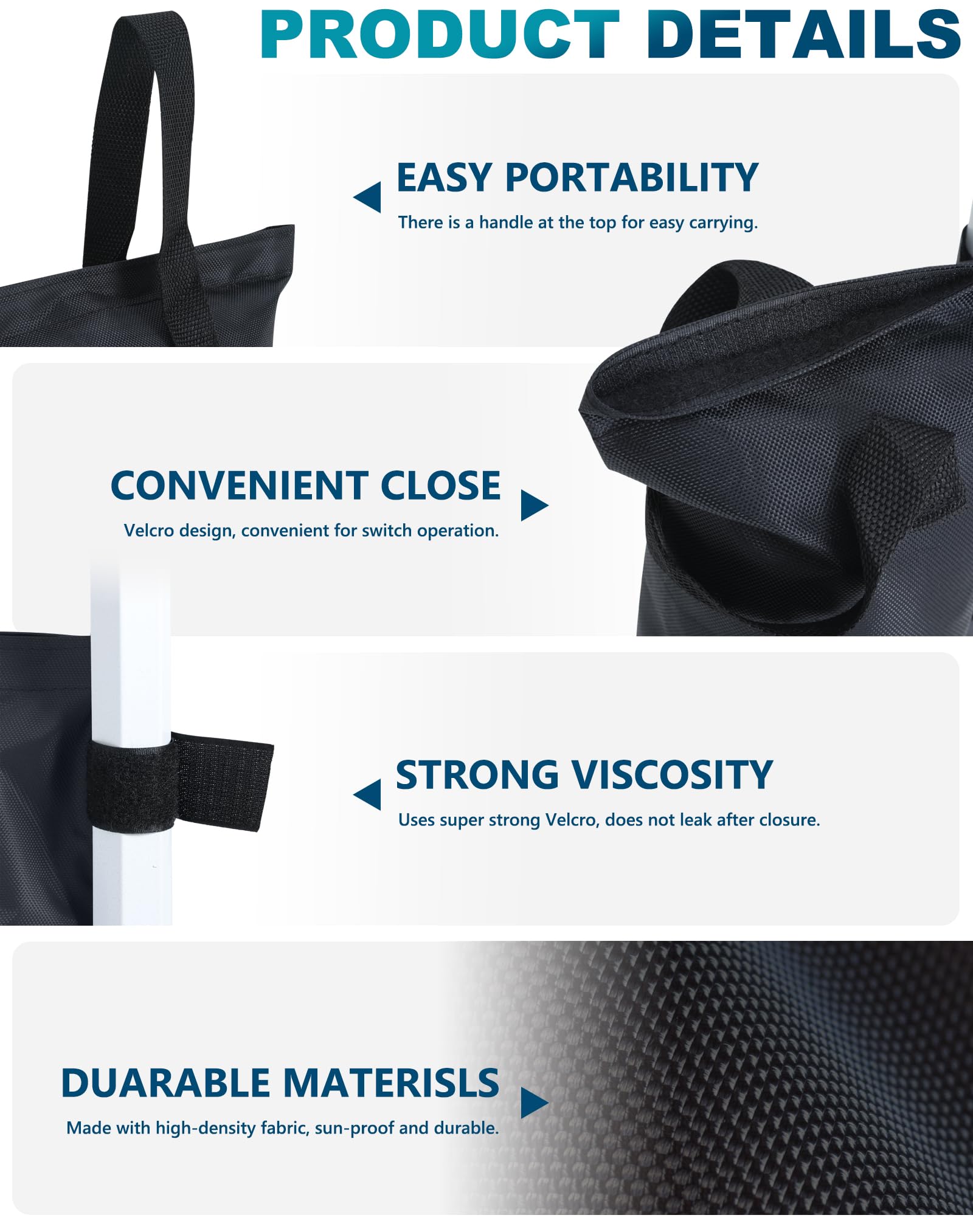 MASTERCANOPY Set of 4 Gazebo Sand Weights SandBags with Pothook for Pop Up Portable Folding Canopy, (Small, Black, Up to 31KG IN TOTAL)