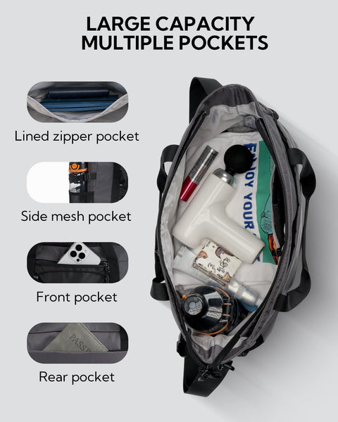 Waterfly Sports Gym Bag Small Duffle Bag for Women Men Water Resistant Weekend Travel Overnight Holdall Bag for Swimming Fitness Black