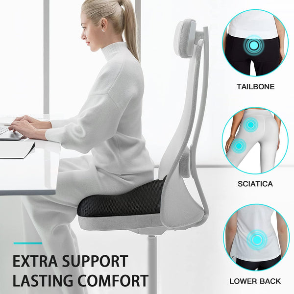 Benazcap Memory Seat Cushion for Office Chair Sciatica & Back Pain Relief Memory Foam Firm Coccyx Pad for Car, Wheelchair, Gaming chair and Desk