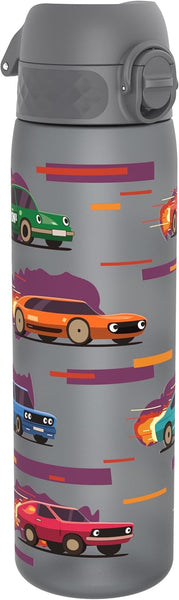 ION8 Water Bottle, 500ml/18oz, Slim Leak-proof & BPA-Free Drinking Bottle, Secure Lock Prevents Spills, Dishwasher Safe, Carry Handle, Ideal for Adults & Kids - Travel, Gym & School, Sport Cars Design