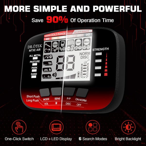 DR.ÖTEK Metal Detector for Adults & Kids, Upgraded Waterproof Gold Detector with Pinpoint & Terrain Modes, One-Click Quick Matching, 6 Modes, Higher Accuracy, Lightweight & Easy to Use