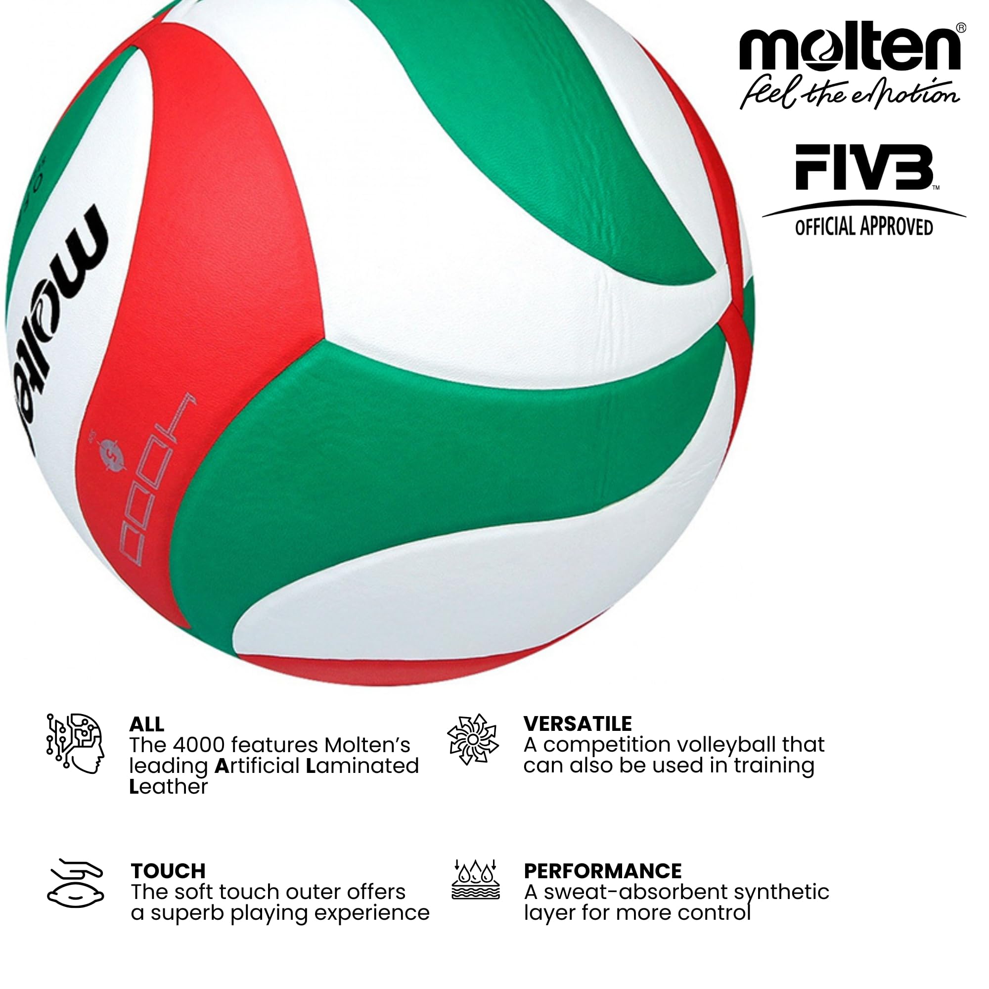 Molten Volley Ball - 5, White/Green/Red