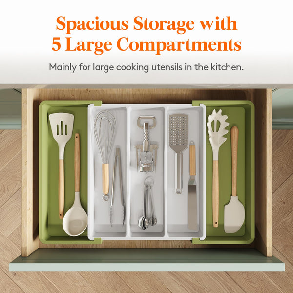 Lifewit Utensil Drawer Organiser, Expandable Large Cutlery Tray for Kitchen, Adjustable Silverware Flatware Holder, Plastic Kitchen Spatula Tools and