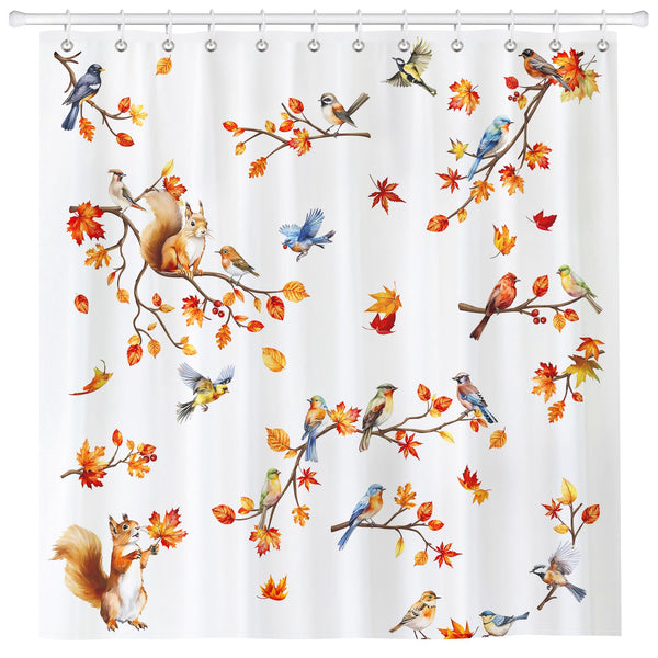 Arquiel Fall Bird Squirrel Shower Curtain Sets, Waterproof Polyester Fabric Shower Curtains With 12 Hooks for Bathroom Home Decoration, 72 ? 72 Inch