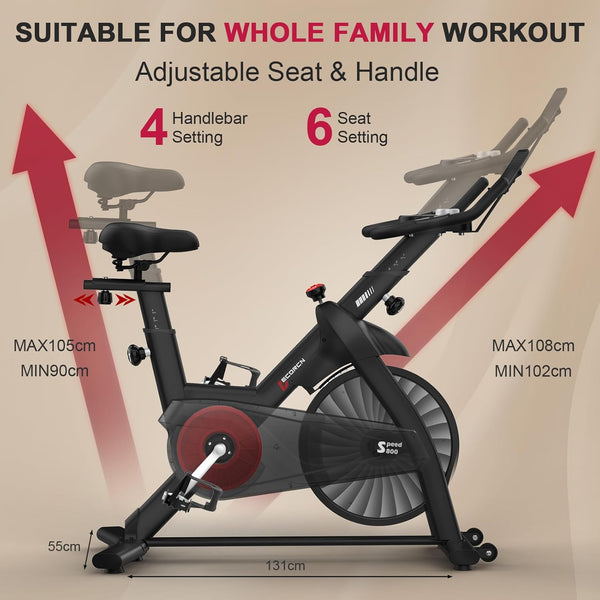 Exercise Bike for Home Use with APP, Magnetic Resistance Spin Bike with Large Tablet Holder & Comfortable Seat, Upgraded LCD Monitor for Quiet Home Cardio Workout, Max 330LBS Capacity