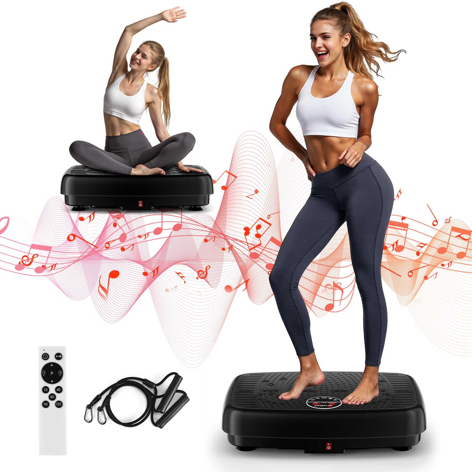 Vibration Plate, MOSUNY Vibration Plate Exercise Machine For Lymphatic Drainage, 2025 Upgraded Double Motors Vibration Plate for Weight Loss, 450 LBS Capacity Vibration Plate For Whole Body Workout