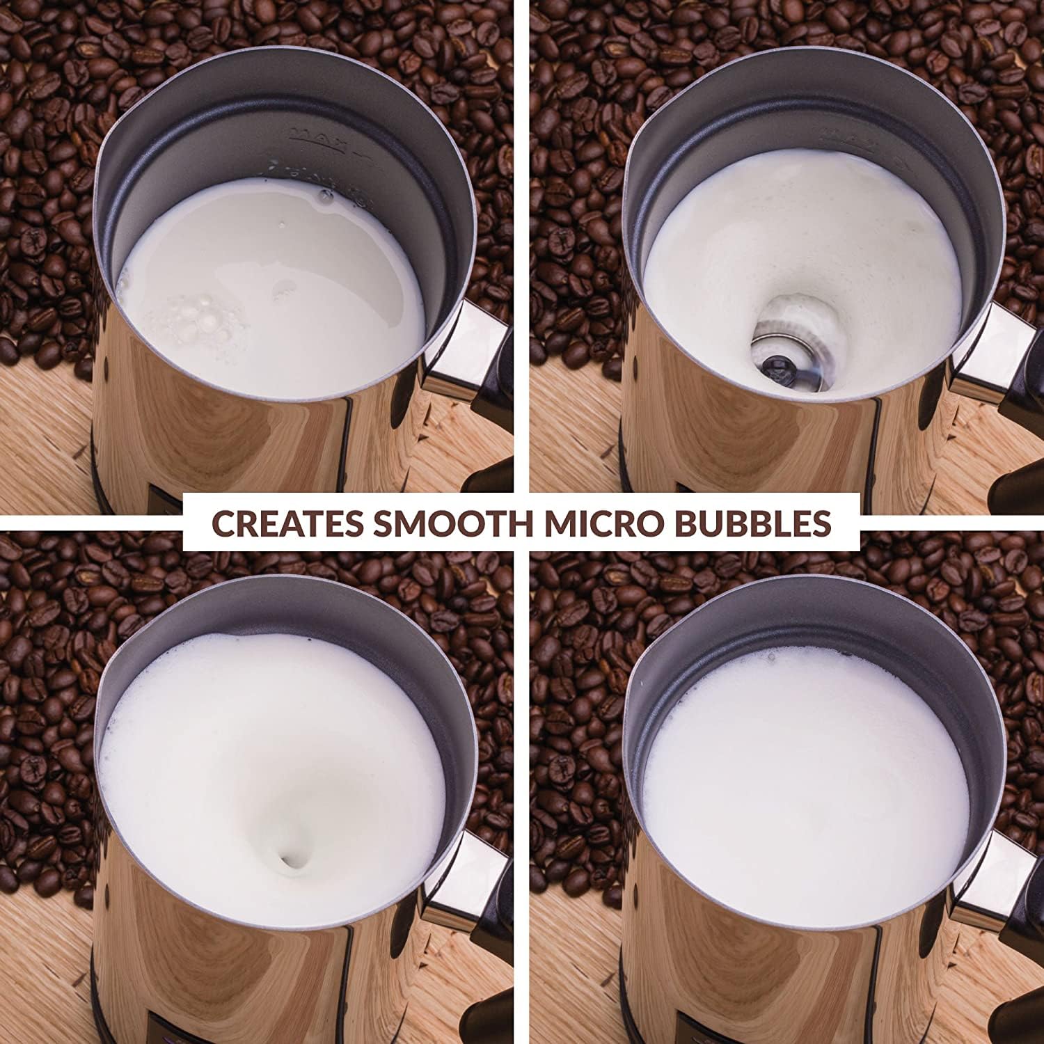 Andrew James Multi-Functional Electric Milk Frother & Milk Steamer, 500W 300ml 5 Functions 1 Touch Operation, Non-Stick, Hot Chocolate Heater, Milk