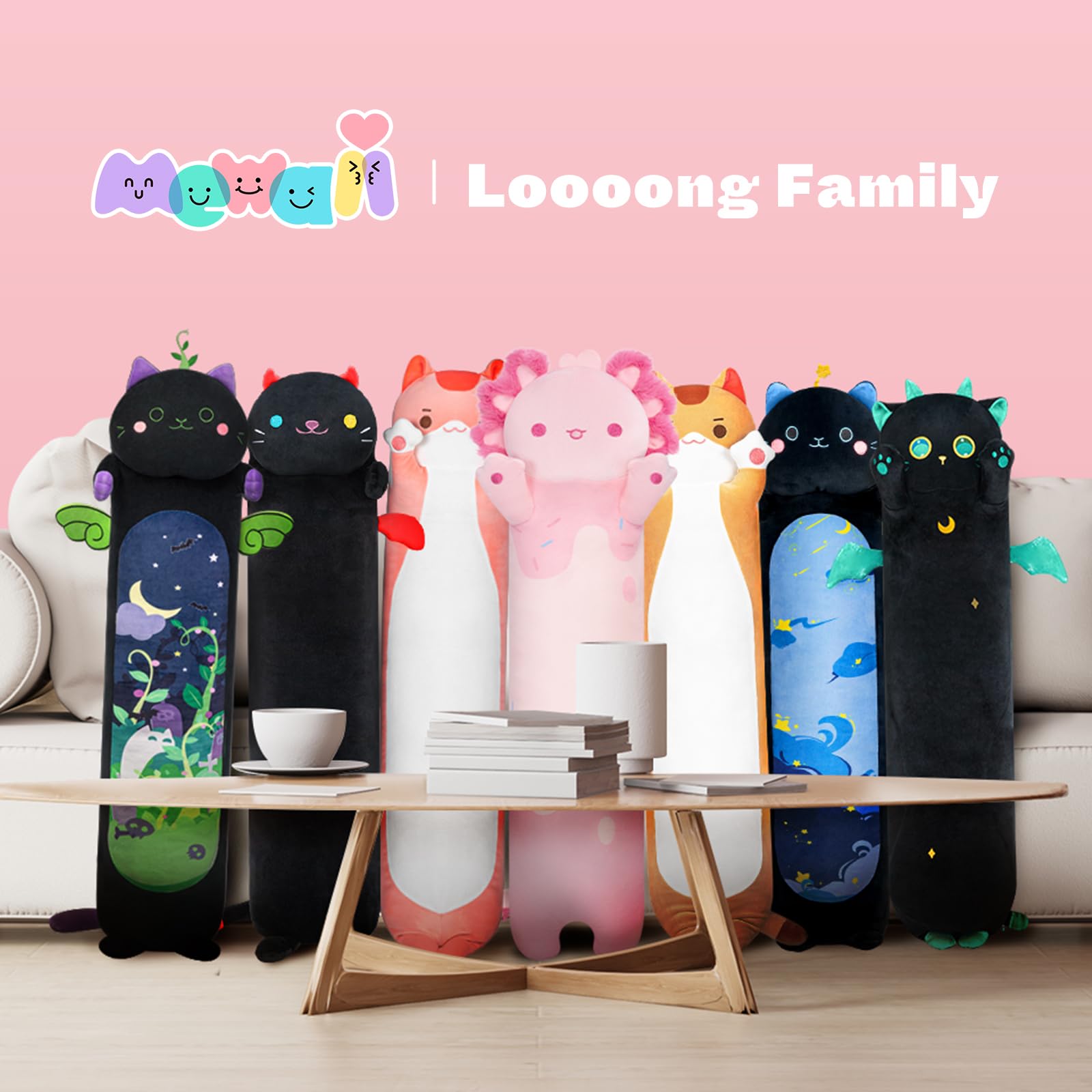 Mewaii 36in Long Cat Plush Pillows Stuffed Animals Squishy Pillows - Plushie Cute Kitty Sleeping Hugging Plush Pillow Soft Toys for Kids(Orange)