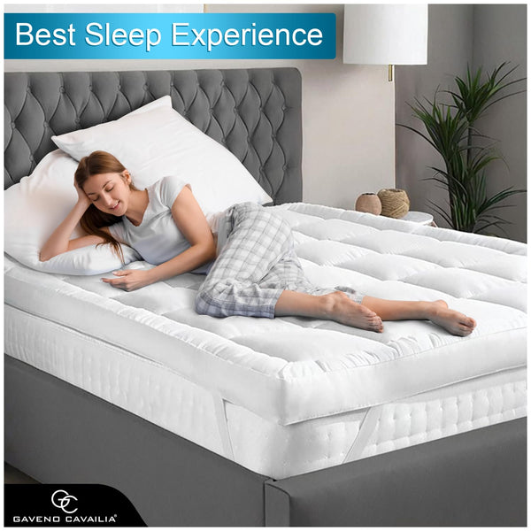 GC GAVENO CAVAILIA Quilted Mattress Topper King Size 10cm Deep | Hotel Quality King Size Mattress Topper 4 Inch Thick with Elastic Corner Straps |