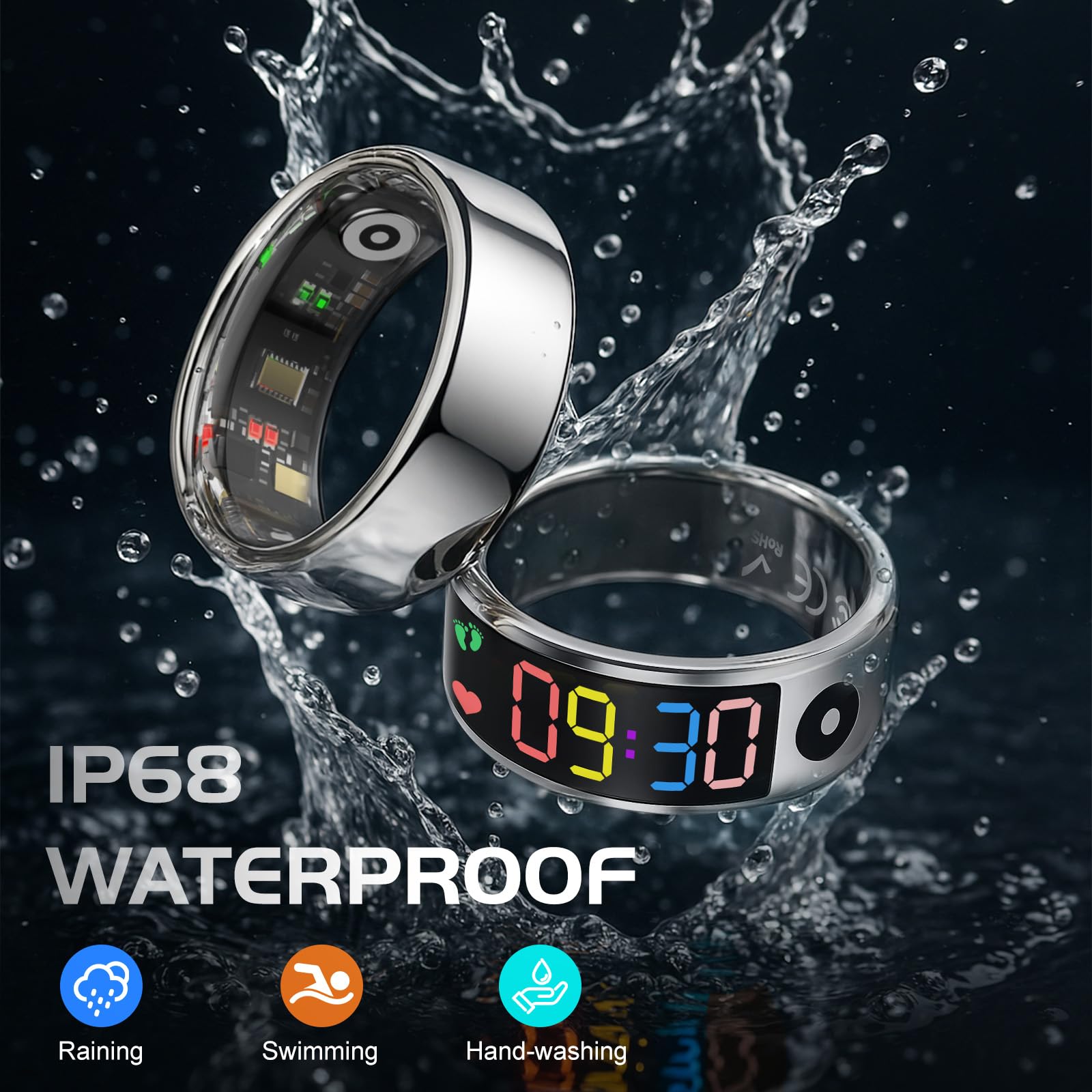 Smart Ring for Men Women, Sleep & Heart Rate Monitor Health Ring, Fitness Ring Heart Rate Blood Oxygen Sleep Monitor Step Counter Activity Tracker for Android iOS with Charging Case (#12-Y)