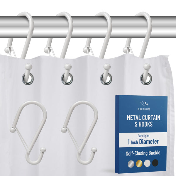 Blau Marit? 12 Decorative Metal Shower Curtain Hooks, S-Shaped Hooks with Anti-Fall System, Rust-Proof Shower Rings with Safety Buckle, Fits Rods Up