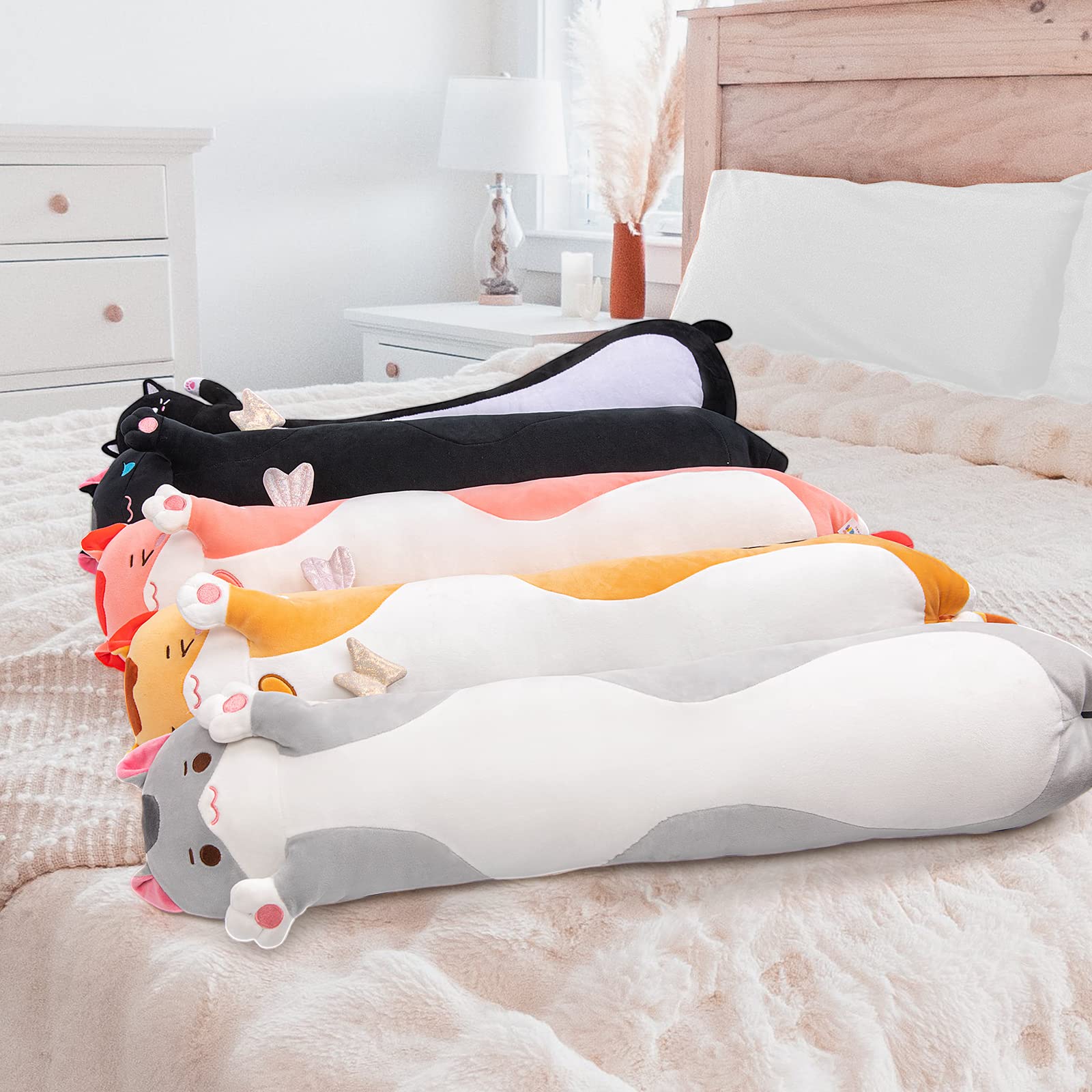 Mewaii 36in Long Cat Plush Pillows Stuffed Animals Squishy Pillows - Plushie Cute Kitty Sleeping Hugging Plush Pillow Soft Toys for Kids(Orange)