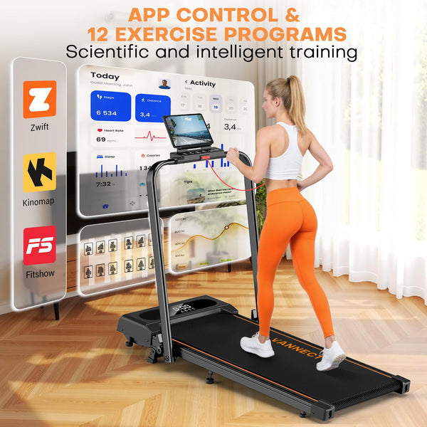 6 in 1 Folding Treadmill with 1-12KM/H, 9% Incline Walking Pad Foldable with APP, 2.75HP Under Desk Treadmills for Home Office, Running Machine Portable with Magnetic Remote Control, 350LBS Weight