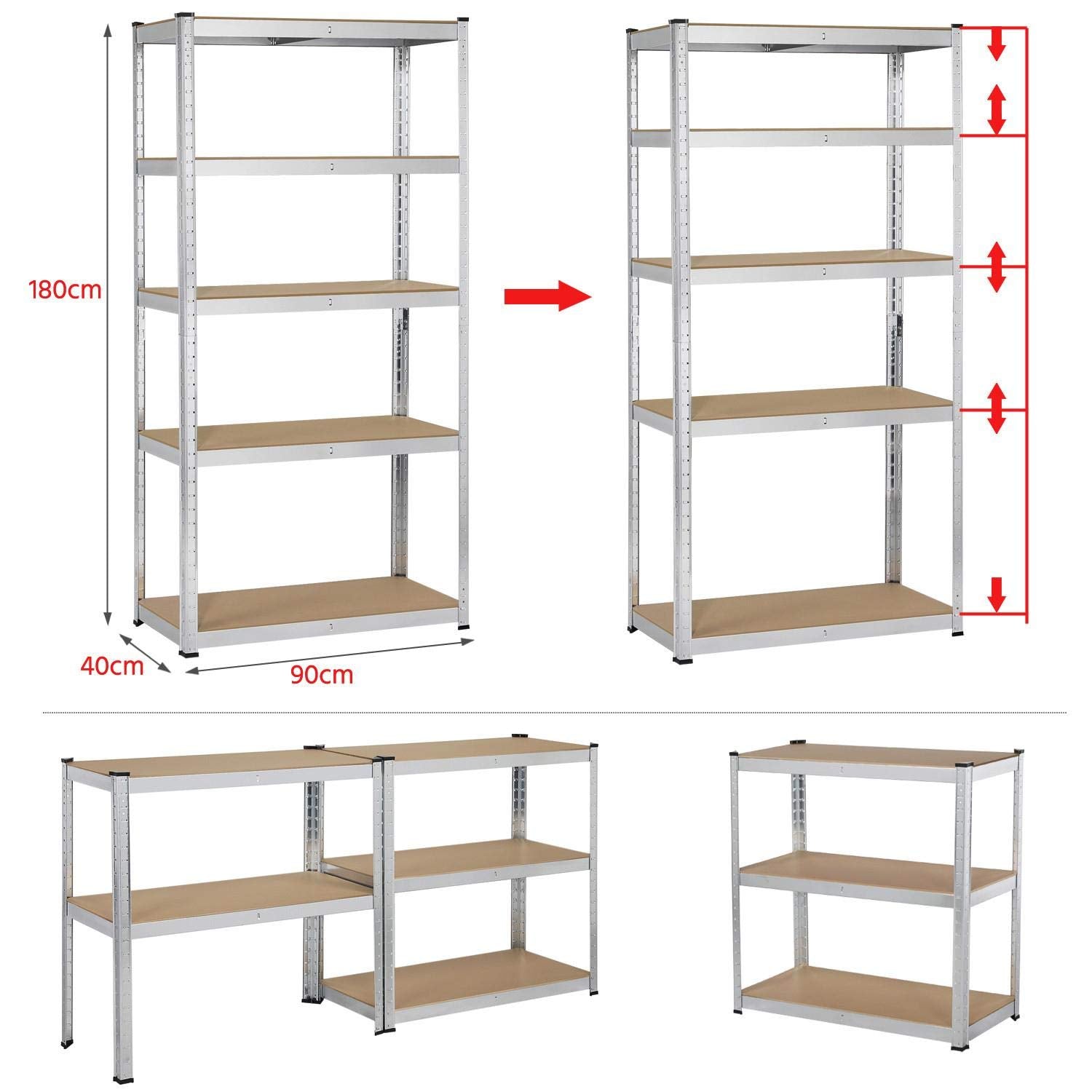 Yaheetech Garage Shelving Units - 5 Tier Heavy Duty Rack for Storage Metal Utility Shelves,180cm x 90cm x 40cm,175KG Per Shelf,Blue