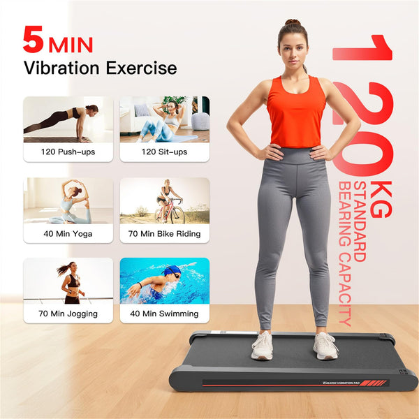 Sperax 4 in 1 Vibration Walking Pad, Portable Under Desk Treadmill, with Vibration Mode & APP Remote, Black RM02 with 5% and 10% Incline